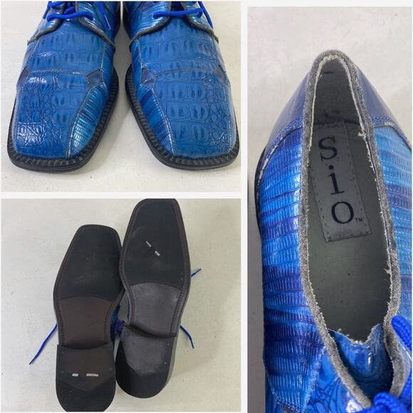 SIO Electric Blue Faux Alligator Crocodile Square Toe Oxford Shoes Sz 10 - Picture 5 of 10